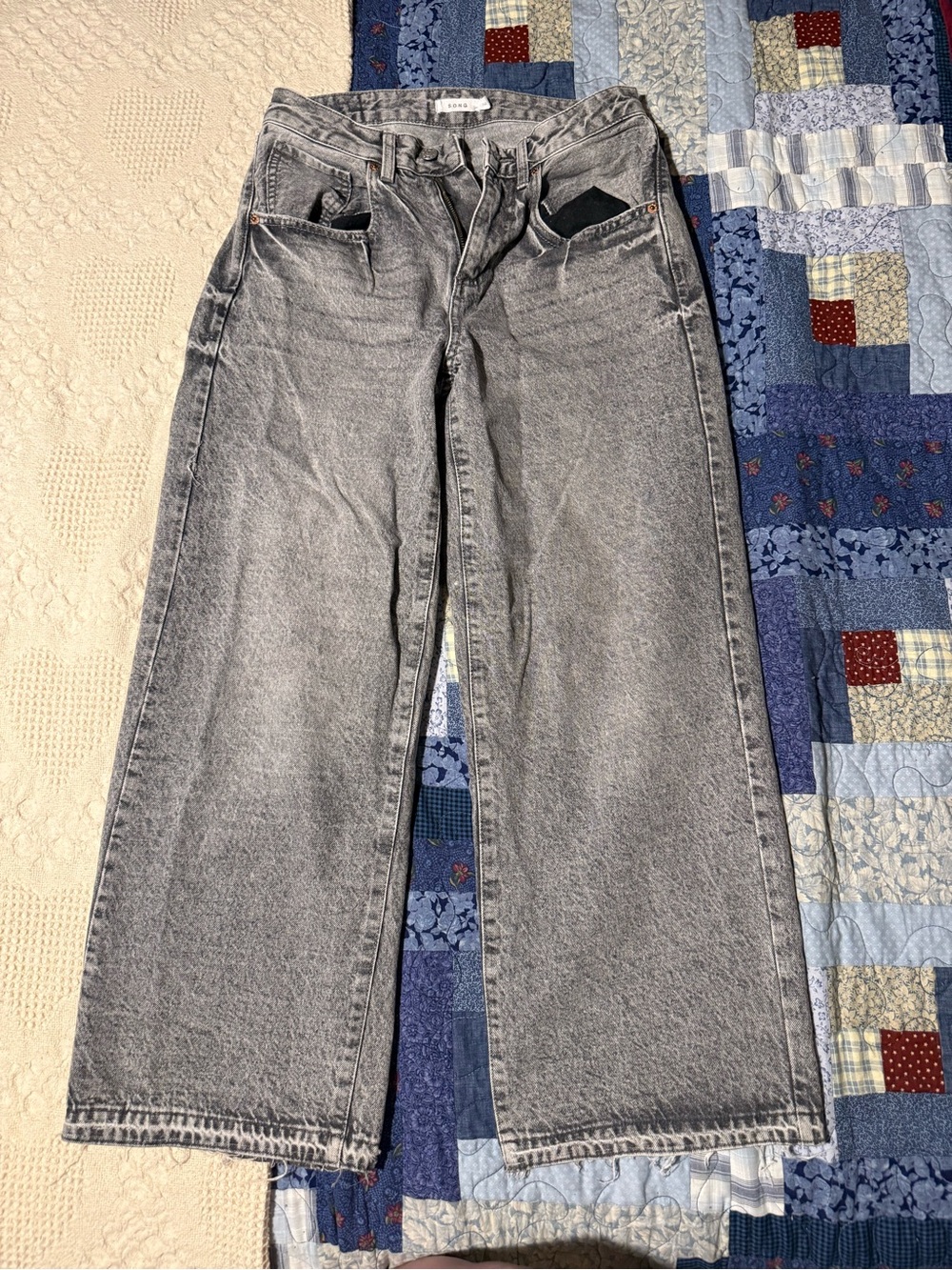 High-Rise Wide Leg Gray Jeans 100% Cotton